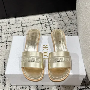 Luxury Dior Slippers Red Genuine Leather Sheepskin Summer Embroidery