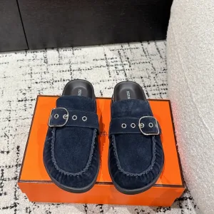 Designer Hermes Slippers Red Sheepskin Suede Spring Summer