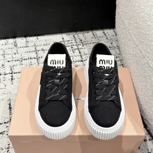 Designer Miu Sneakers Red Silk Cowhide Rubber Easy To Match Spring Early