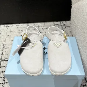 Super Clone Designer Prada Sandals Red Sheepskin Suede
