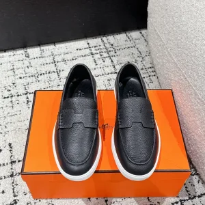 Designer Hermes Sneakers Sheepskin Cowhide Lace Minimalist Style