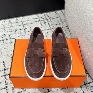 Luxury Hermes Sneakers Sheepskin Suede Lace Minimalist Style