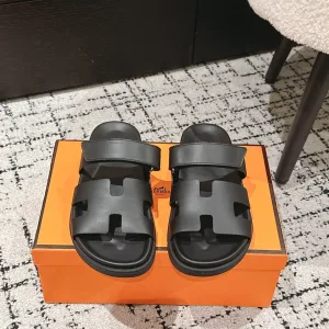 Super Clone Luxury Hermes Sandals Top-Grain Cowhide Goatskin Suede Rubber