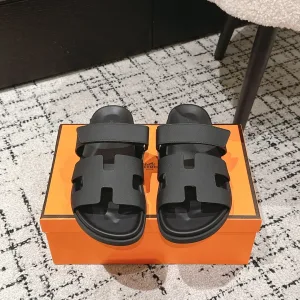 Luxury Super Clone Hermes Sandals Top-Grain Cowhide Goatskin Suede Rubber