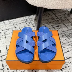 Reps High Quality Hermes Sandals Red Top-Grain Cowhide Sheepskin Woven Upper Summer
