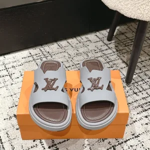 Designer Louis Vuitton Slippers Top-Grain Cowhide Sheepskin Suede
