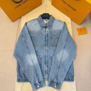High Quality Louis Vuitton Outerwear Red Cotton Suede Denim Patch
