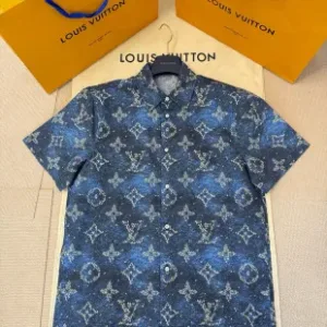 High Quality Louis Vuitton Short-Sleeved Shirts Red Cotton Poplin Summer