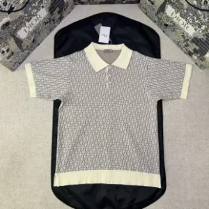 Luxury Super Clone Dior Polo Shirt Blue Cotton Plain Weave Jacquard