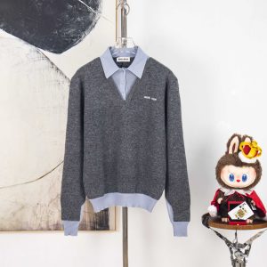 High Quality Luxury Miu Miu Cashmere Long-Sleeved Shirts