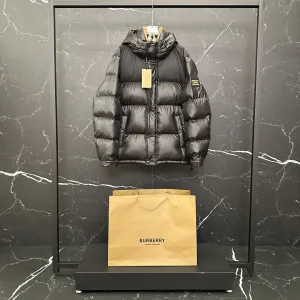 Luxury Super Clone Burberry Down Jackets Brown Goose Nylon Winter Side Pockets Windproof Cuffs