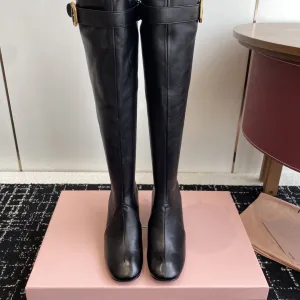 AAA Super Clone Miu Boots Red Genuine Leather Cowhide Autumn Winter