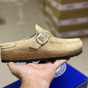 Luxury Birkenstock Sneakers Red Eva Genuine Leather Top-Grain Cowhide Suede Anti-Slip And Wear-Resistant Outsole Summer