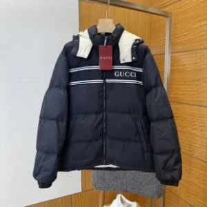 Luxury Gucci Down Jacket Blue Nylon Jacquard