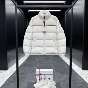 AAA Moncler Jackets Red Goose Down Nylon Lace Fabric Embroidery Zippered Pocket