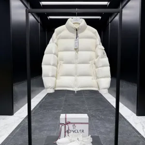 AAA Moncler Outerwear Red Goose Down Nylon Lace Fabric Patch Glossy Finish
