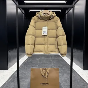 Luxury High Quality Burberry Outerwear Red Wool Feather Goose Feathers Down Duck Polyester Lace Relaxed Fit Windproof Cuffs