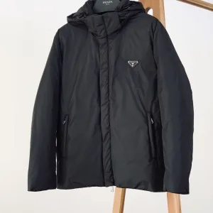 Reps Prada Down Jackets Red Fleece Minimalist Silhouette Understated Luxury Autumn Winter And Metal Logo