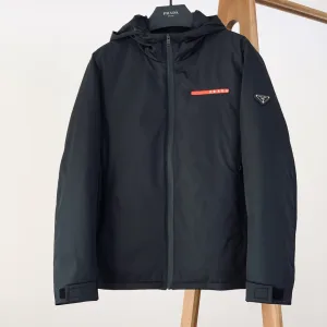 Reps Prada Down Jacket Red Fleece High-Density Fabric Adjustable Drawstring Understated Luxury Autumn Winter And