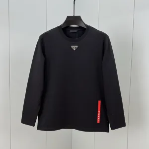 High Quality AAA Prada Long-Sleeved T-Shirt Black Cotton Modal Winter Metal Logo