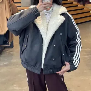 Luxury Adidas Coat Red Wool Lambswool Suede