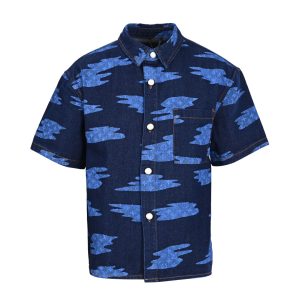 Designer Louis Vuitton Denim Short-Sleeved Shirt
