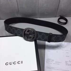 Designer Gucci Belt Red Embossed Leather