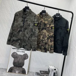 High Quality Stone Island Shirt Green Cotton Denim Retro Workwear