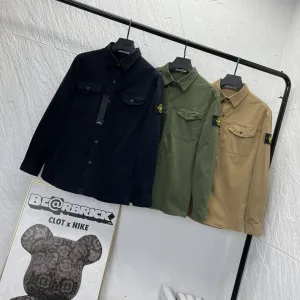 Reps High Quality Stone Island Shirt Green Cotton Denim Retro Workwear