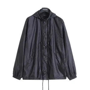Designer Balenciaga Jacket Red Nylon Jacquard Fabric Zippered Pocket