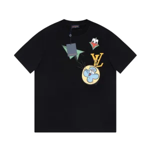 High Quality Louis Vuitton Short-Sleeved T-Shirt Black Cotton Pure Spring Summer