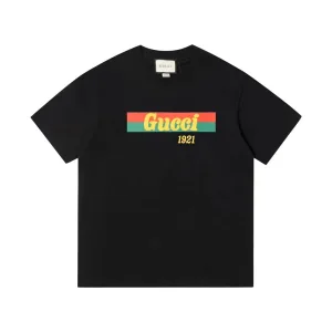 Reps AAA Gucci Short-Sleeved T-Shirt Black Cotton Pure Spring Summer