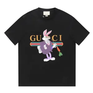 High Quality Luxury Gucci Short-Sleeved T-Shirt Black Cotton Pure Spring Summer