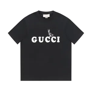 Designer High Quality Gucci Short-Sleeved Shirts Ash Cotton Combed Ribbed Fabric