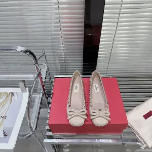 Reps Luxury Valentino Flat Shoes Silk Genuine Leather Patent