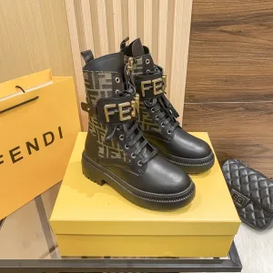 Reps Fendi Dr. Martens Boots Gold Patent Leather Cowhide Lace Winter