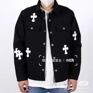 Reps Chrome Hearts Outerwear Red Microfiber Leather Denim Embroidery Patch
