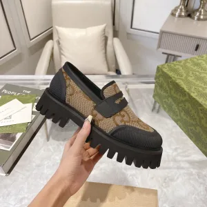 Super Clone Reps Gucci Loafers Camel Silk Cowhide Spring Autumn