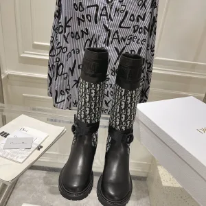 Luxury High Quality Dior Boots Red Cowhide Pu Outsole Tpu Embroidered Fabric Autumn Winter