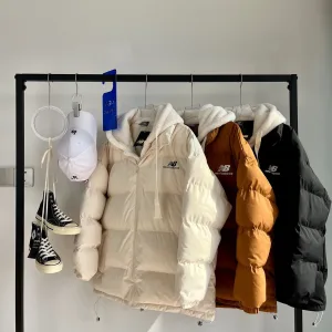 Designer New Balance Outerwear Brown Cotton Wool Exquisite Workmanship Adjustable Drawstring Street Style Winter Patch