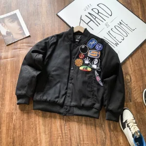 Luxury Stussy Jacket Red Cotton Pure Twill Jacquard Fabric Winter Thickened Yarn Patch