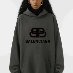 Designer Balenciaga Hoodie Red Cotton Xinjiang Ribbed Fabric Relaxed Fit Spring Autumn