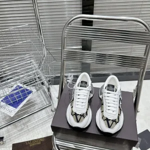 Super Clone High Quality Valentino Sneakers Red Top-Grain Cowhide Mesh Street Style Breathable