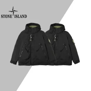 High Quality AAA Stone Island Down Jacket Ash Cotton Wool Lace High-Density Fabric Street Style Embroidery