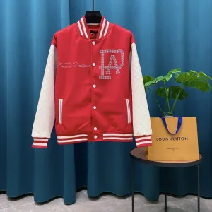 Luxury Louis Vuitton Jacket Red Wool Jacquard Understated Luxury Embroidery