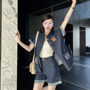 Luxury Loewe Denim Short-Sleeved Shirts