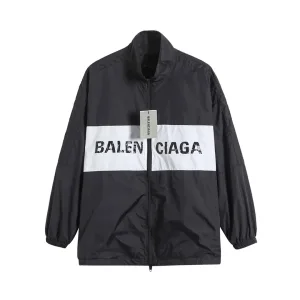 Designer Balenciaga Jacket Red Polyester Mesh Spring Patch Zippered Pocket