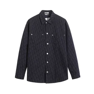 Super Clone Dior Long-Sleeved Shirt Red Cotton Twill Denim Patch