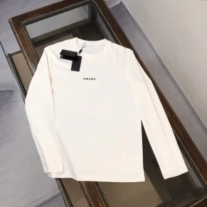 Super Clone Prada Long-Sleeved T-Shirt Ash Cotton Long-Staple Autumn Early