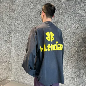 Luxury Balenciaga Long-Sleeved Shirt Blue Cotton Pure
